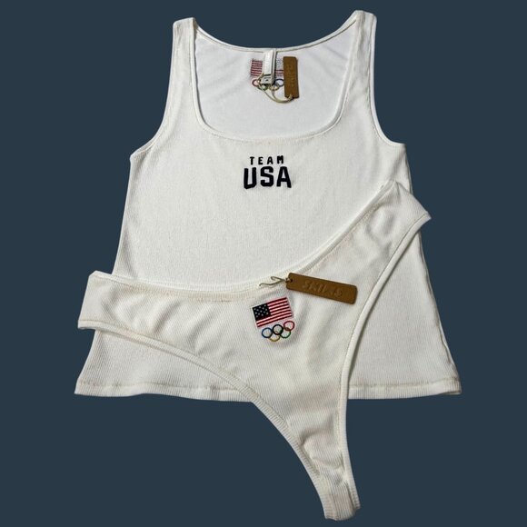 SKIMS Soft Lounge Rib Tank + Thong Team USA White 2X - Picture 1 of 11
